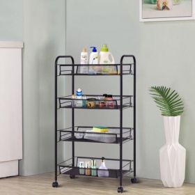 Black/Gray 4 Tier Storage Rack Trolley Cart-Black