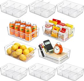 10 Pack Pantry Organizers and Storage,Clear Plastic Containers with 2 Dividers for Kitchen,Fridge Organization and Storage,Acrylic Bins for Pounc
