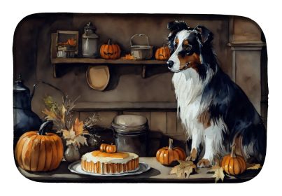 Australian Shepherd Fall Kitchen Pumpkins Dish Drying Mat Absorbent Dish Drying Mat Pad for Kitchen Counter Dish Drainer Mat for Countertop, 14 x
