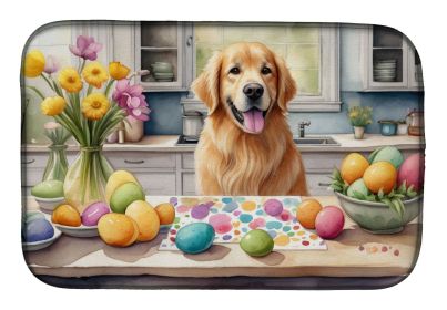 Decorating Easter Golden Retriever Dish Drying Mat Absorbent Dish Drying Mat Pad for Kitchen Counter Dish Drainer Mat for Countertop, 14 x 21"