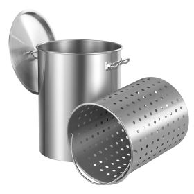 Stainless Steel Stockpot, 36 Quart Cooking Pots, Cookware Sauce Pot with Basket, Lid, and Handle, Heavy Duty Commercial Grade Stock Pot