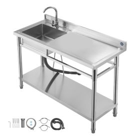 Stainless Steel Utility Sink, Free Standing Single Bowl Commercial Kitchen Sink with Faucet
