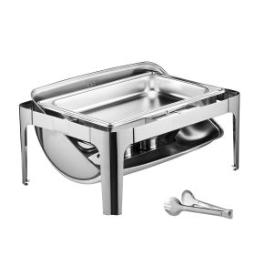 Roll Top Chafing Dish Buffet Complete Set, 9Qt Stainless Steel Chafer with Full Size Pan (Color: Silvery, Quantity: 1 Pack)